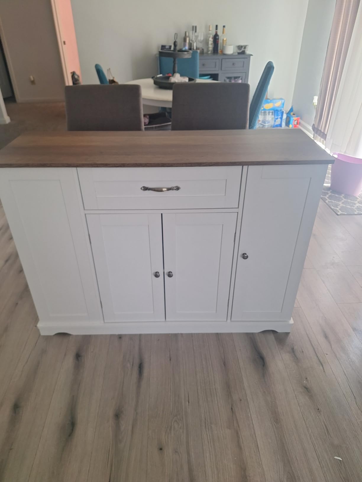 HOSTACK Kitchen Island Cart with Storage, 47'' Kitchen Storage Island on Wheels with 2 Drawers, Rolling Island Table with Adjustable Shelves, Mobile Buffet Sideboard Cabinet for Dining Room, White customer photo 1