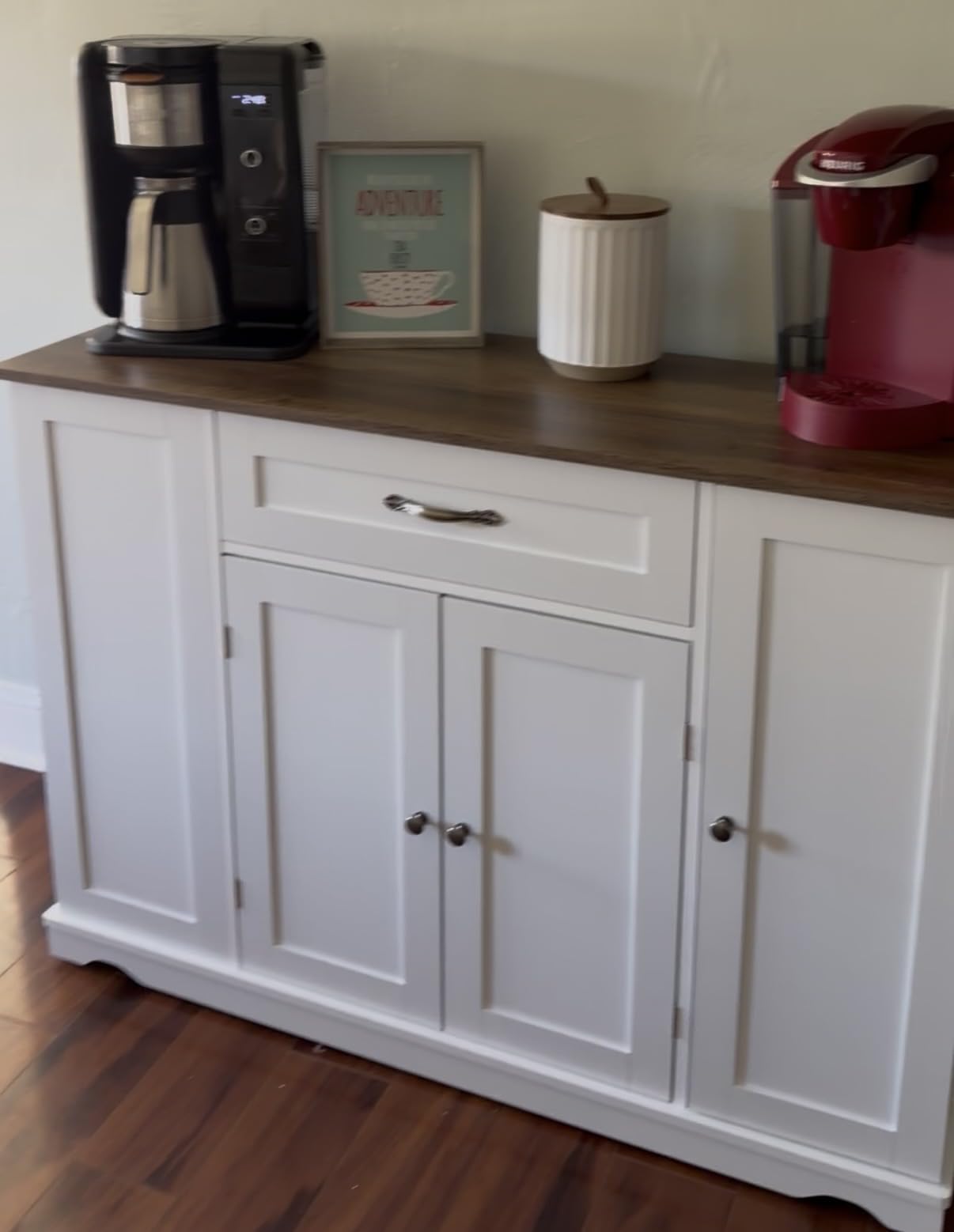 HOSTACK Kitchen Island Cart with Storage, 47'' Kitchen Storage Island on Wheels with 2 Drawers, Rolling Island Table with Adjustable Shelves, Mobile Buffet Sideboard Cabinet for Dining Room, White customer photo 2