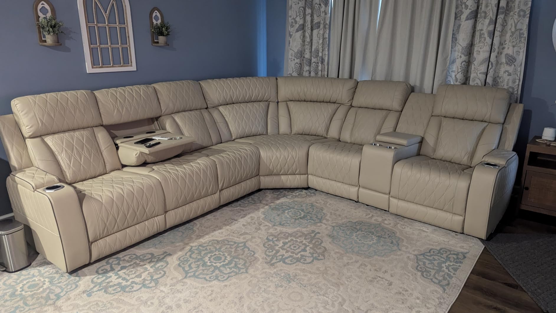 Breathing Leather Reclining Sofa Set,Power Recliner Sectional Couch with LED Light,Modern Living Room Furniture Set,Reclining Sectional Couch Set with USB Port/Storage for Home/Home Theater customer photo 2