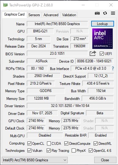 ASRock Intel Arc B580 Challenger 12GB OC Graphics Card, Xe2-HPG, 2740MHz GPU, 12GB GDDR6 192 Bits, PCIe 4.0, Dual Fans, 0dB Silent, DP 2.1, HDMI 2.1a customer photo 1