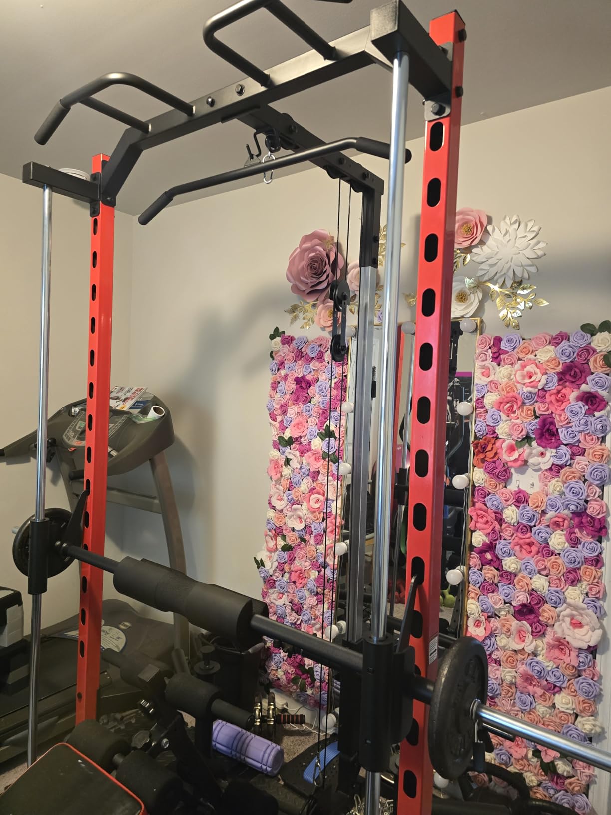 OPPSDECOR All-in-One Smith Machine for Home Gym, 1400LBS Multi-Functional Power Cage Squat Rack with LAT Pulldown System, Cable Machine & Barbell Bar - Strength Training Equipment with Attachments customer photo 2