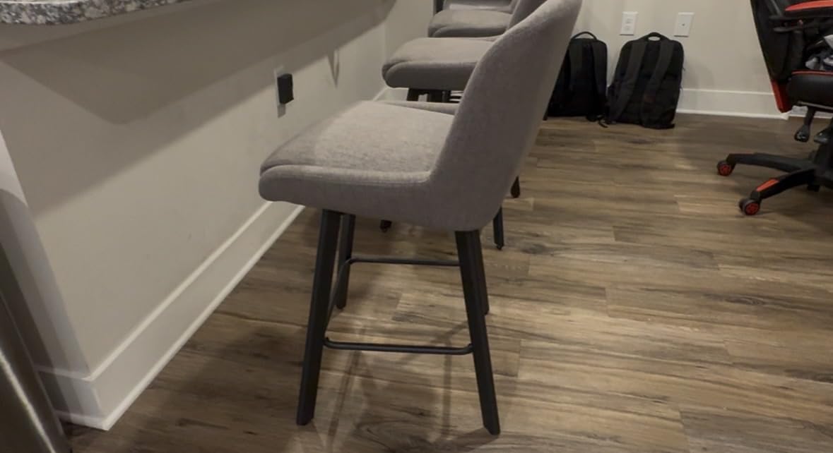 SAECKBERG Swivel Bar Stools Set of 3, 26''H Upholstered Barstools with Backs, Modern Counter Height Bar Stool Chairs for Kitchen Island, Metal Legs, Faux Leather, Brown Counter Stools customer photo 1