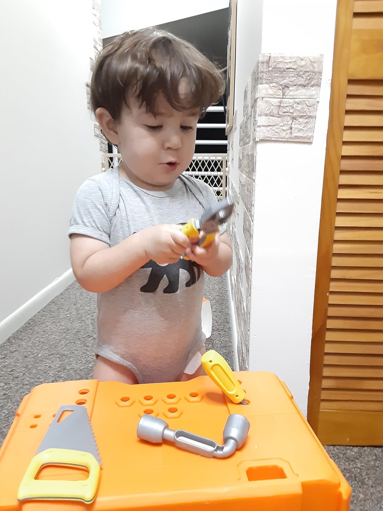 Lehoo Castle Kids Tool Bench with Electric Drill, Realistic Tools, Trucks - 2 in 1 Construction Workbench and Tool Box, Toddler Tool Bench Set with Take Apart Trucks, Tool Workshop Playset for Ages 3-5 customer photo 2