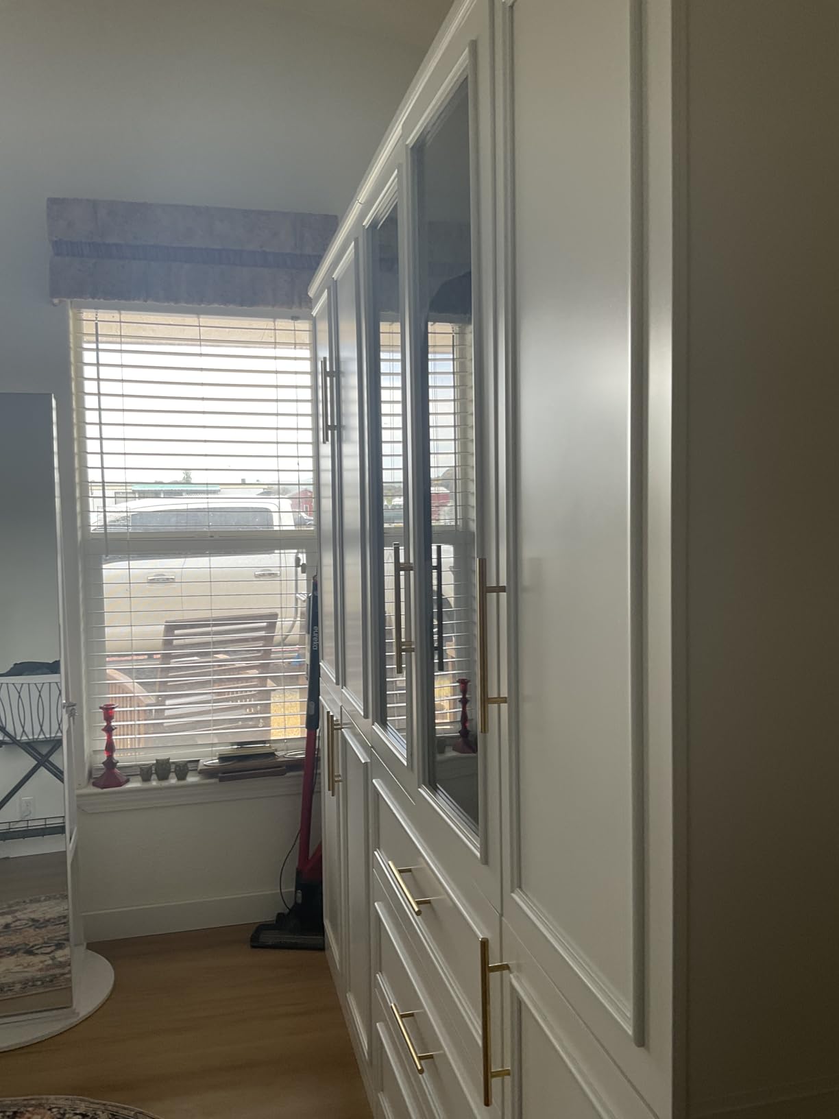 FUFU&GAGA Wardrobe Closet Collection with Doors, Modern White Bedroom Armoire System with Gold Handles, Modern Clothes Storage Cabinet with Drawers, Shelves, Hanging Rods, 79.1