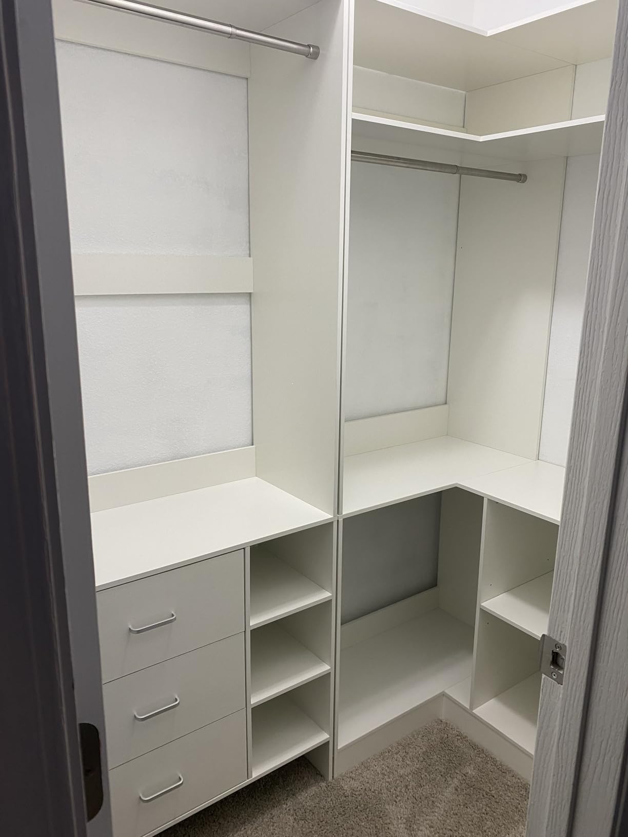 Aheaplus 2.5FT Closet System with 3 Drawers, 29.5'' Closet Organizer, Wood Closet Organizer System, Walk-in Closet or Small Closets Wardrobe, Clothes Rack with Hanging Rods, White customer photo 1