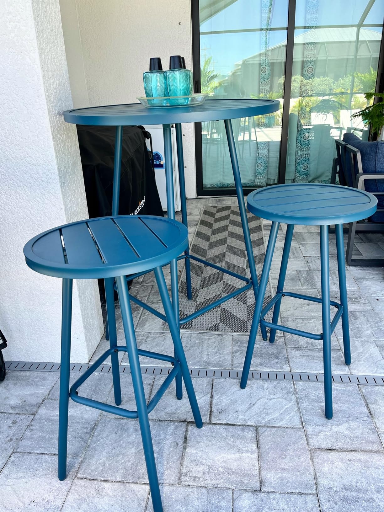 Best Choice Products 3-Piece Patio Dining Set, Bar Height, Outdoor Bistro Set, Outdoor Round Bar Table w/ 2 Bar Stools, Steel - Black customer photo 2