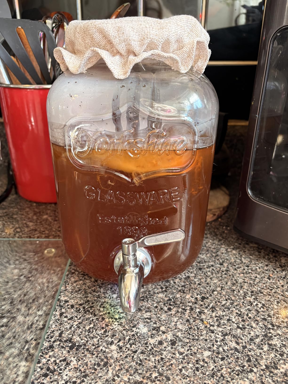 1 Gallon Kombucha Jar Starter Kit with Spigot, Continuous Kombucha Brewing Jar Kit, Glass Kombucha Starter Kit with Stainless Steel Mesh Filter (1GKJ) customer photo 1