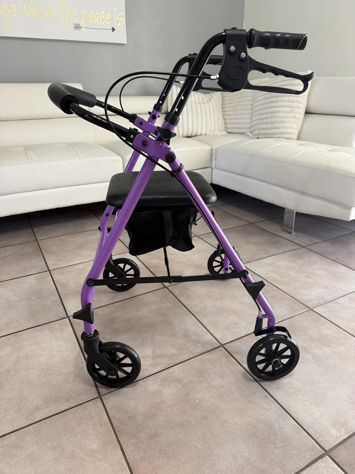 Vive Mobility Steel Rollator Walker with Seat - Foldable, Narrow, Rolling Senior Walker for Small Spaces - 4 Wheel Lightweight Adult Easy Drive with Underseat Storage, Adjustable Height (Purple) customer photo 2
