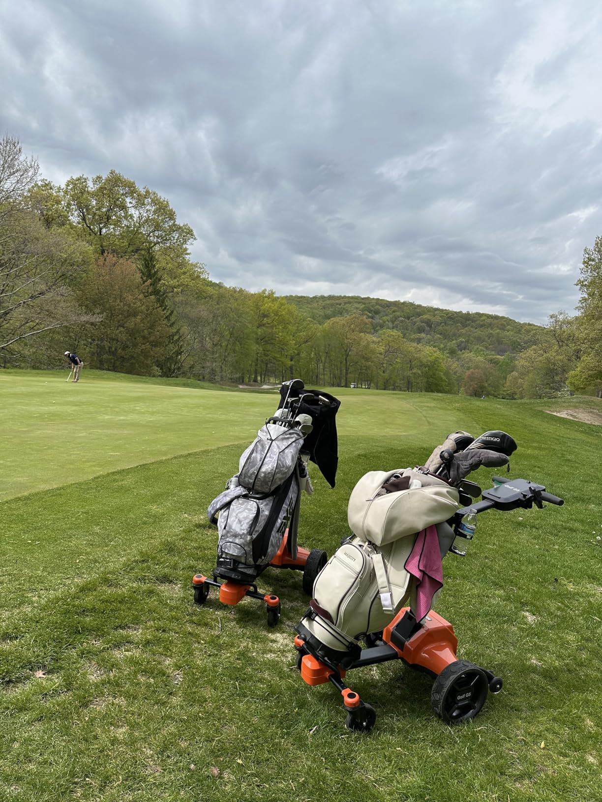 Tianhong G5 Electric Golf Cart, Electric Golf Push Cart Auto-Follow You, 45 Hole Battery, All-Terrain Anti-Tipping, Remote/APP/Manual Control, Foldable (Black+Orange) customer photo 1