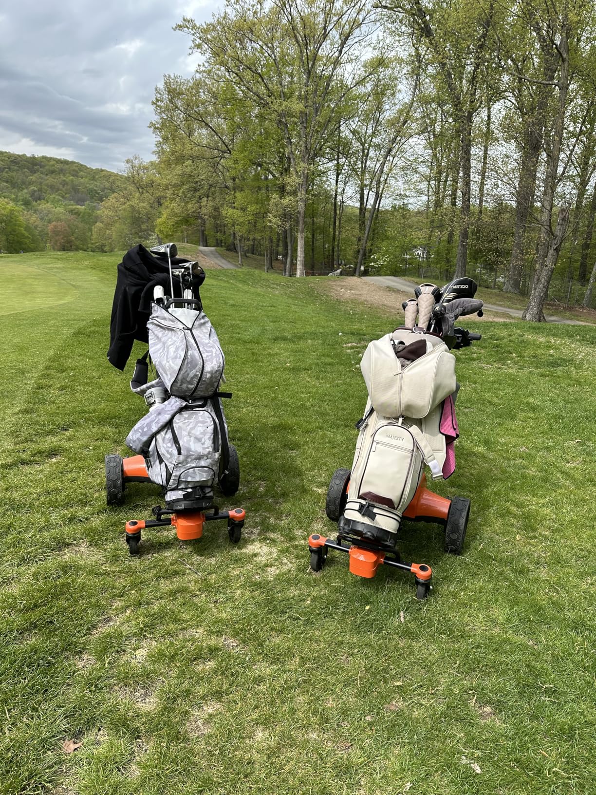Tianhong G5 Electric Golf Cart, Electric Golf Push Cart Auto-Follow You, 45 Hole Battery, All-Terrain Anti-Tipping, Remote/APP/Manual Control, Foldable (Black+Orange) customer photo 2