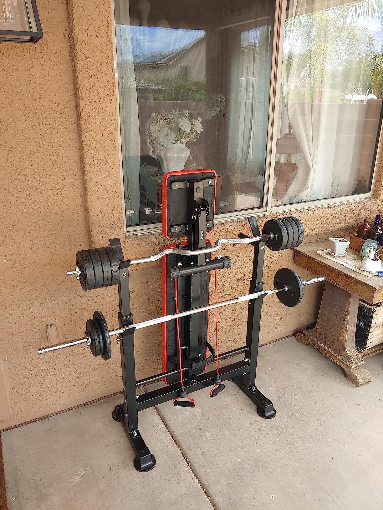OPPSDECOR 900LBS Weight Bench Set for Home Gym, 6-in-1 Foldable Bench Press Set with Leg Extension, Leg Curl, Preacher Curl Pad, Barbell Rack, Squat Rack for Full Body Workout, Strength Training customer photo 2
