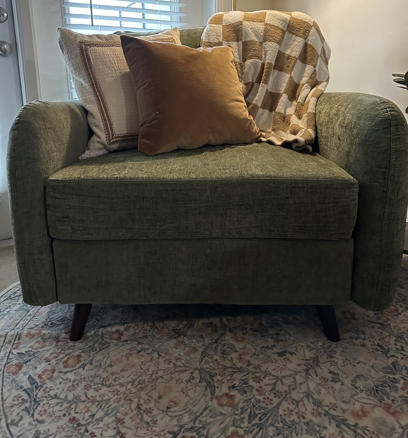 Rexulqo Oversized Accent Chair with All Seats Storage, Comfy Living Room Chairs with 2 Throw Pillow, Upholstered Mid-Century Armchair, 24.5'' Deep Seat, Reading Chair for Bedroom,Office, Chenille, Green customer photo 1
