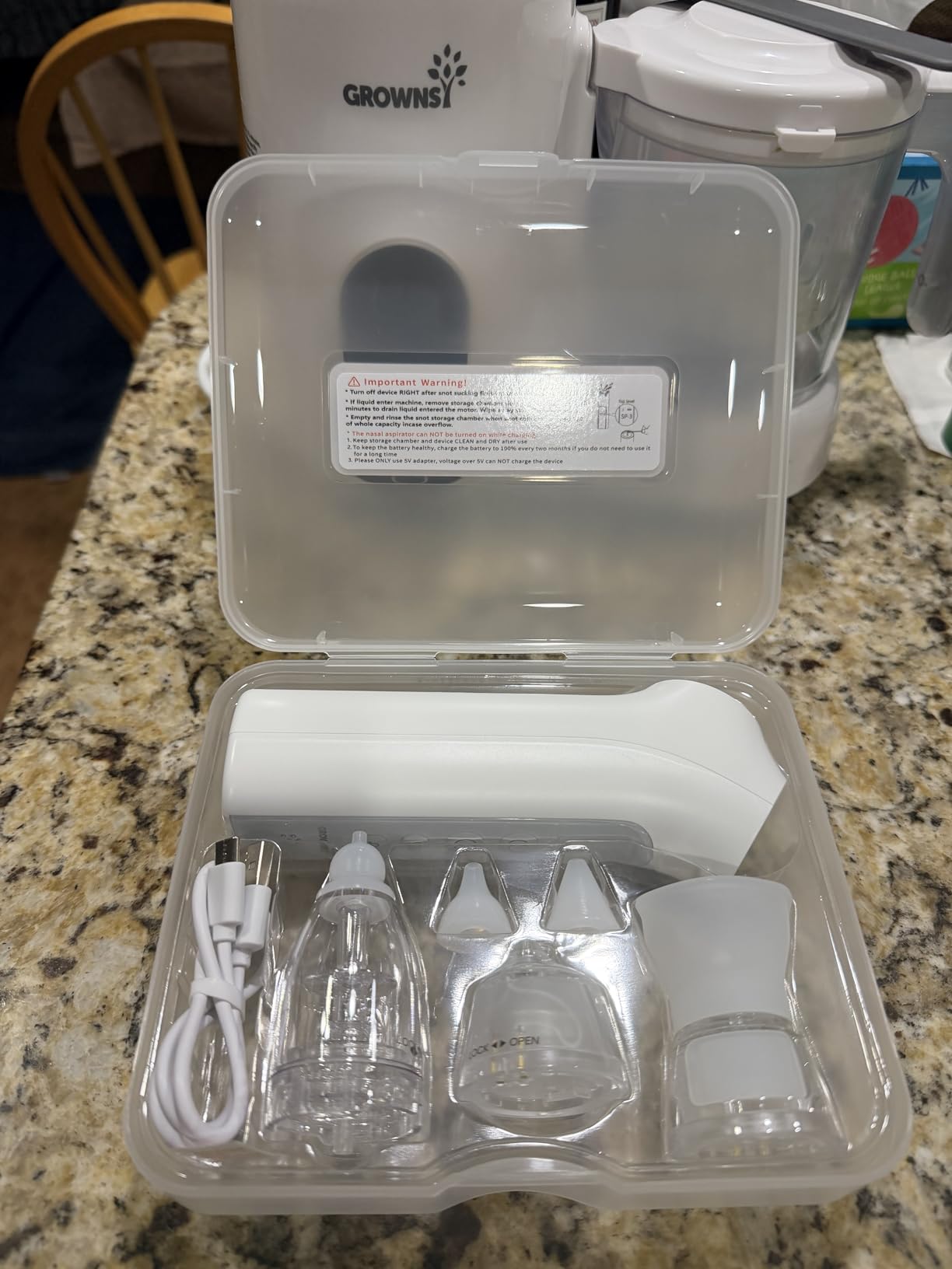 GROWNSY SniffEase Spa 3-in-1 Nasal Aspirator for Baby - Spray, Suction & Mist, Hospital-Grade Powerful Electric Nose Suction with Soothing Light & Music, Larger Chamber (Grey) customer photo 1