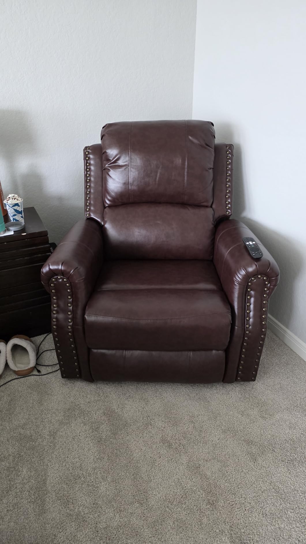 HAOMARKETS Classic Power Recliner Chair with Massage and Heat, Breathable Faux Leather Electric Recliner with USB&Type-C Ports, Overstuffed Reclining Sofa with Rivets for Living Room, Caramel Brown customer photo 1