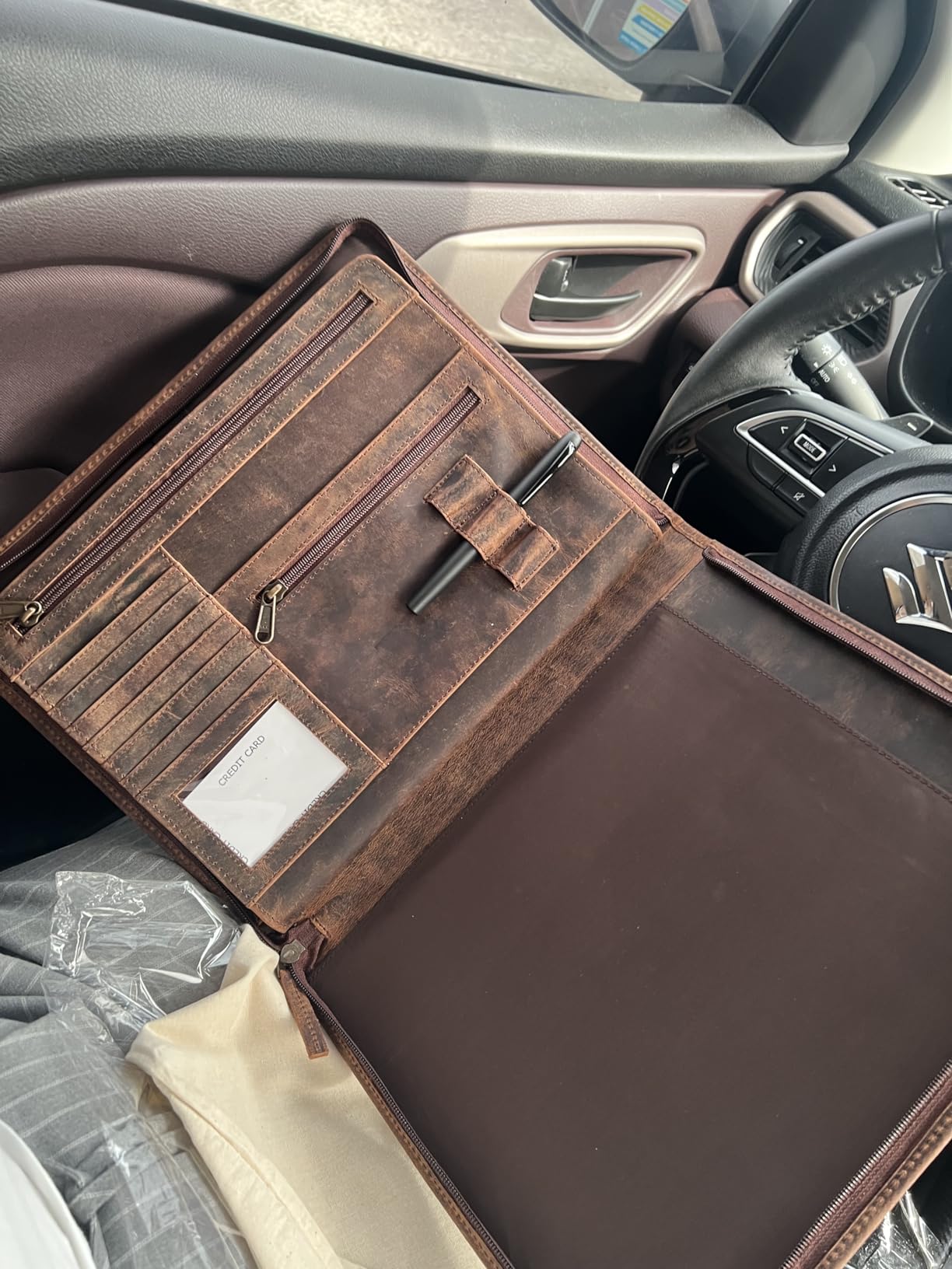 KomalC Leather Portfolio with Zipper Closure | Business Padfolio for Documents, Tablets & Accessories | Vintage Full-Grain Leather Organizer for Professionals customer photo 2