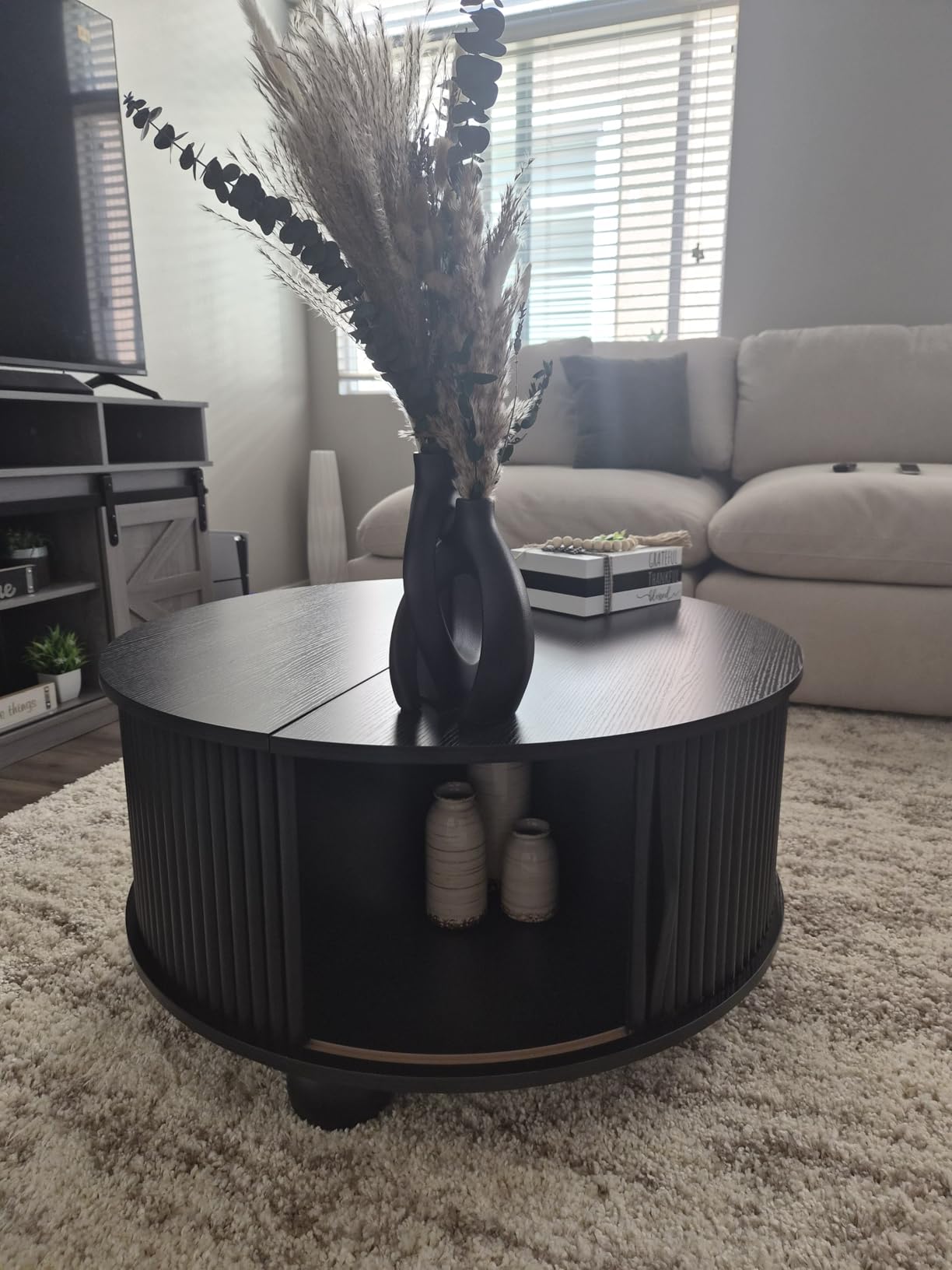 JOINICE, Round Coffee Table with Storage, 31.5