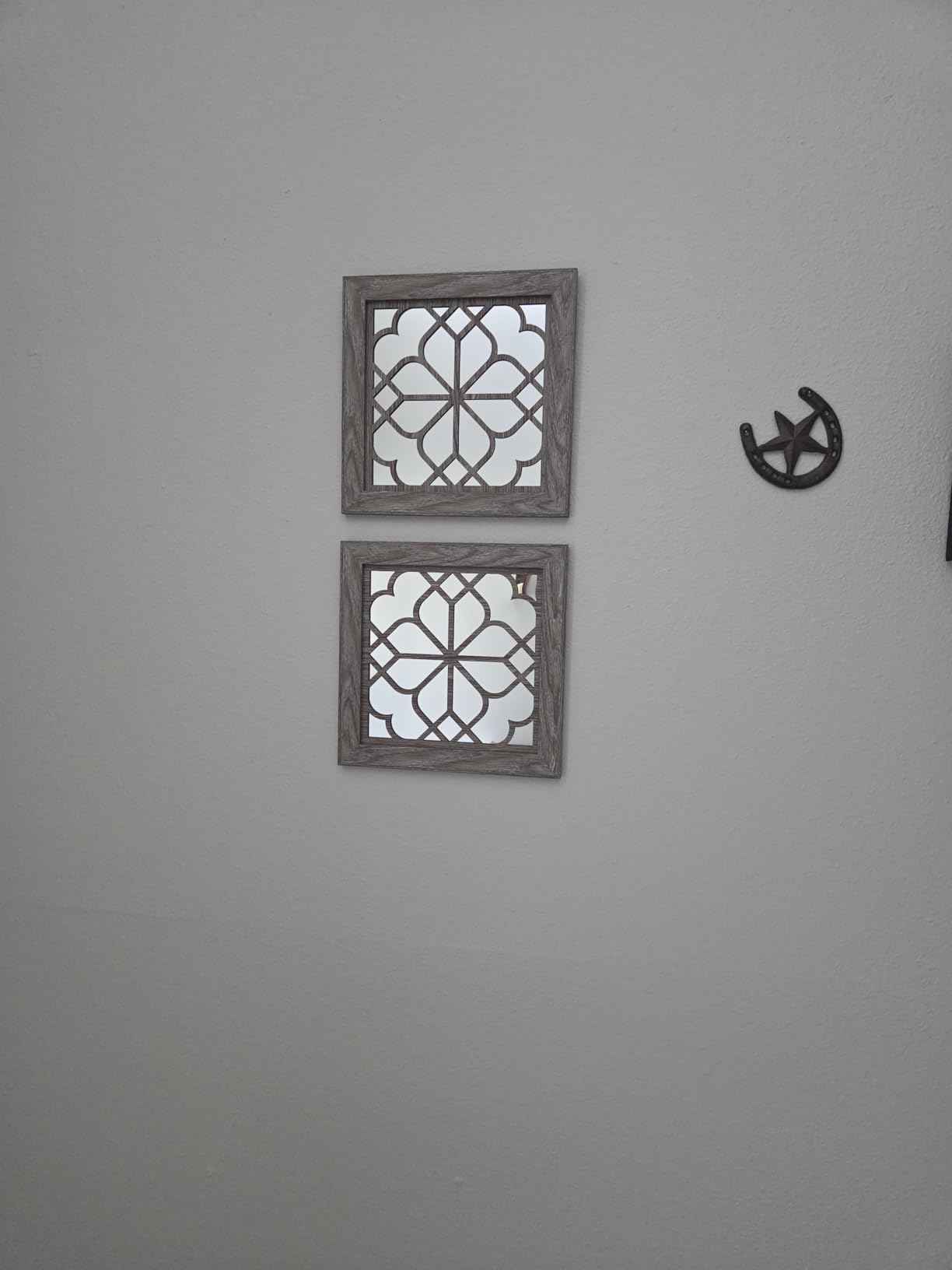 Boho Wall Mirror Decor, Set of 2 Rustic Farmhouse Accent Mirrors 12x12 Inch, Square Acrylic Shatterproof Vintage Style Mirror for Wall, Small Decorative Mirrors for Living Room, Bedroom, Grey customer photo 1