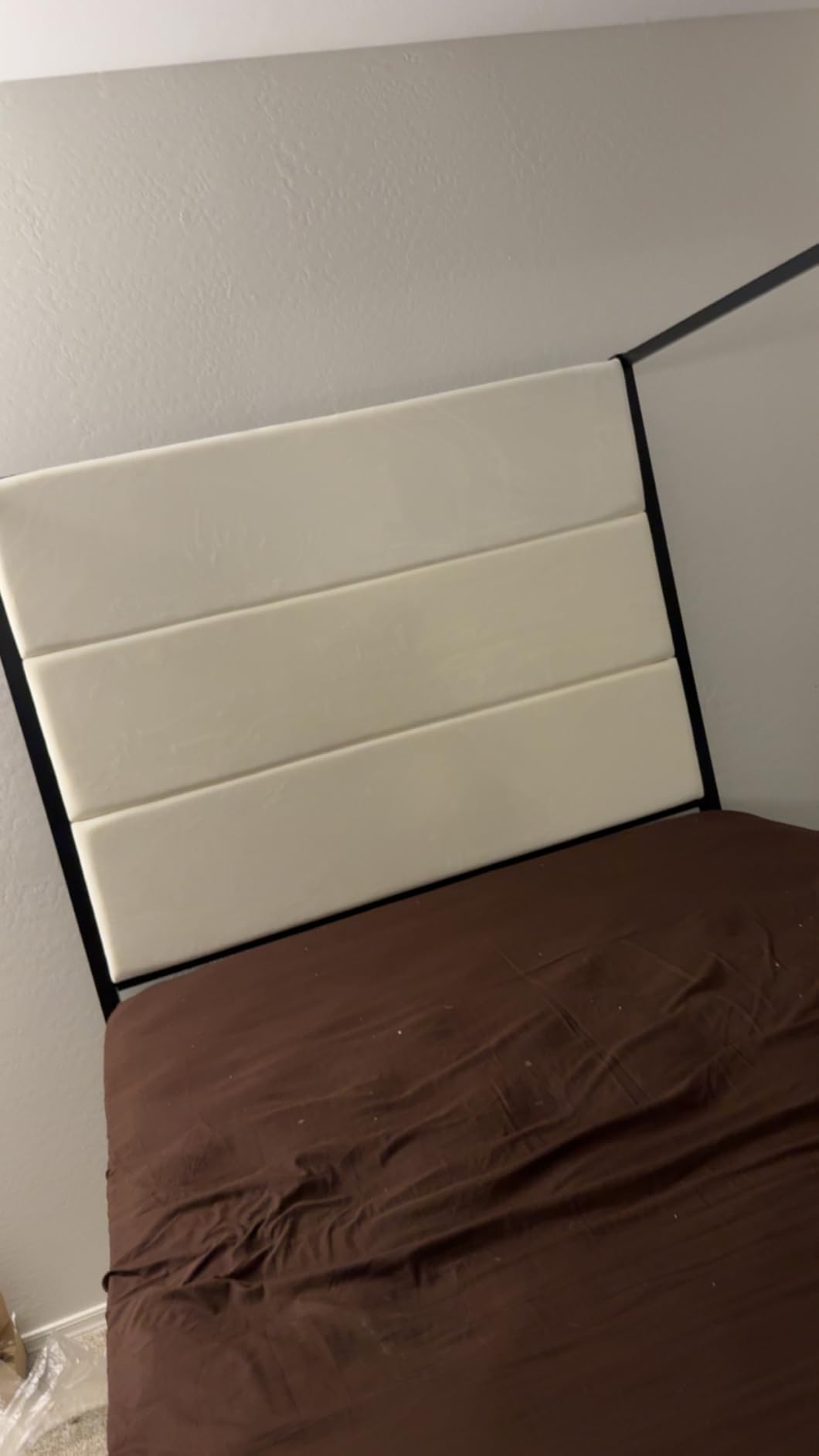 Merax Queen Size Gold Metal Canopy Bed Frame, Modern Upholstered Linen Headboard with Tall Back Support, 800 lbs Weight Capacity, Luxurious 4-Poster Bedroom Furniture for Modern Home, Gold+Tan customer photo 2