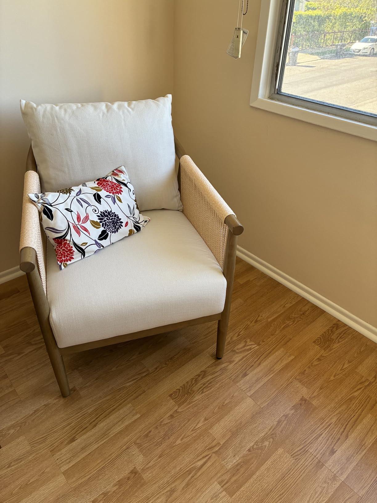 CHITA Braid Accent Chair Set of 2, Modern Armchair with Solid Wooden Armrest for Living Room and Bedroom, Boho Reading Chair, Cream customer photo 1