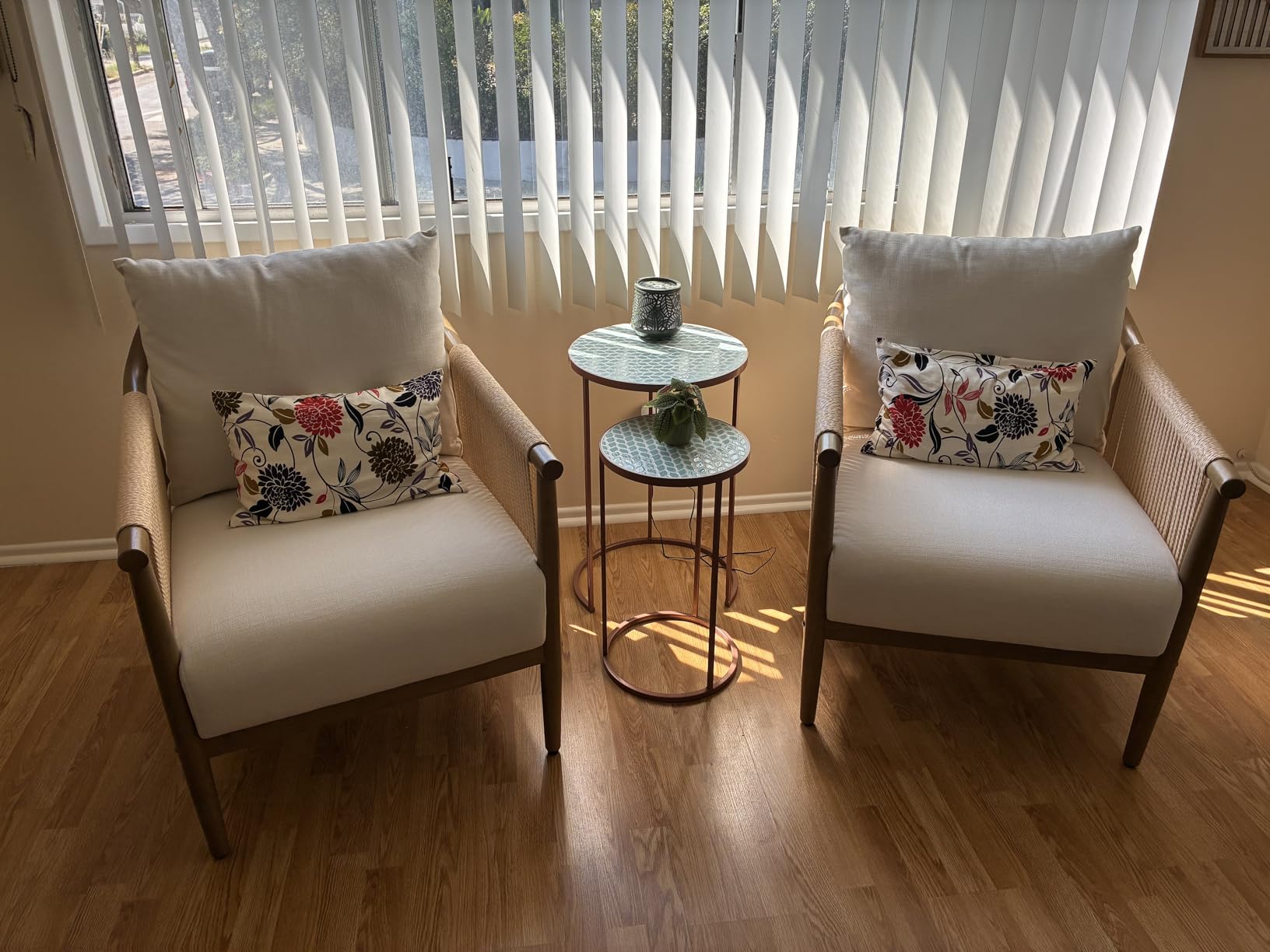 CHITA Braid Accent Chair Set of 2, Modern Armchair with Solid Wooden Armrest for Living Room and Bedroom, Boho Reading Chair, Cream customer photo 2