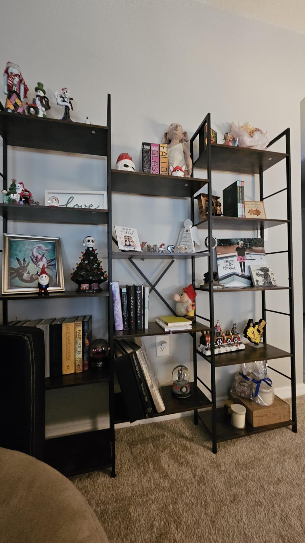 Shintenchi Triple Column 5 Tier Bookshelf, Industrial Large Bookcase Display Shelves, Large Etagere Bookshelf, Wide Book Shelf Book Case for Home & Office, Rustic Brown customer photo 2