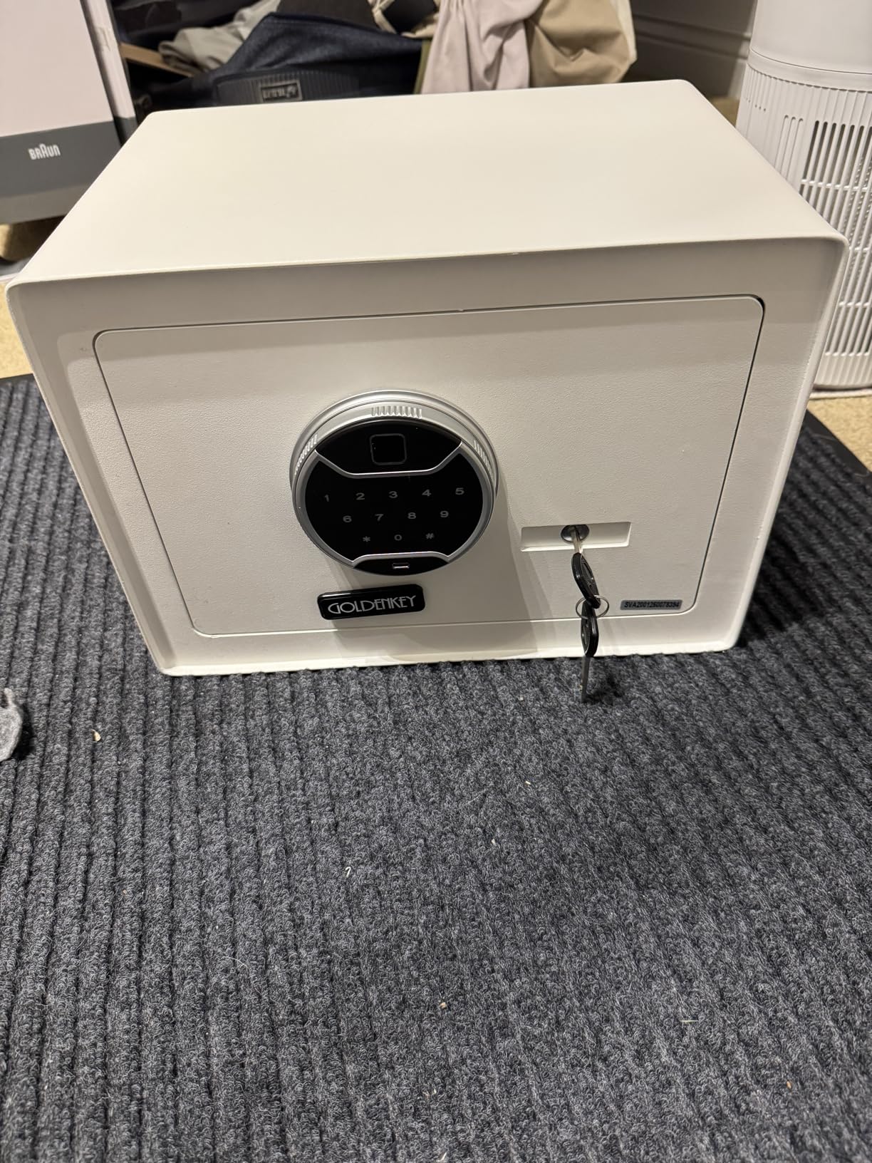 Goldenkey White Fingerprint Safe for Home, Biometric Security Safe Box with Touchscreen Keypad, Jewelry Safes for Cash, Document Safes with Fireproof Waterproof Bag for Bedroom, Closet, Office customer photo 1