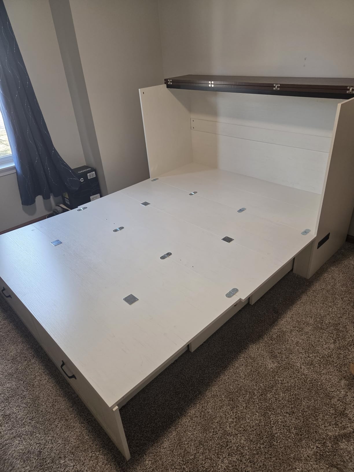 Queen Murphy Bed with Storage & Charging Station, Farmhouse Murphy Cabinet Bed with Large Drawer, Hideaway Foldable Platform Bed for Guest Room, Bedroom, Home Office, Mattress Not Included, White customer photo 2