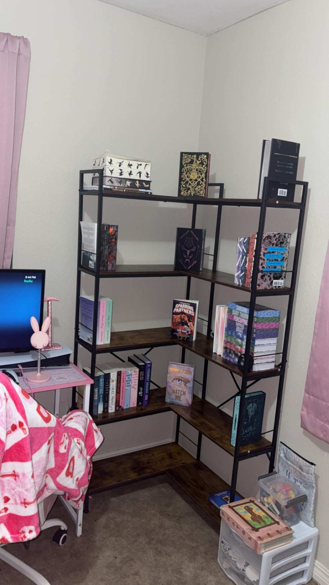Huuger 5 Tier Bookshelf, L Shaped Corner Bookshelf with 10 Open Shelves, 49.4 Inch Straight Wide Bookcase with Metal Frame and Wooden Board, Adjustable Feet, Rustic Brown customer photo 2