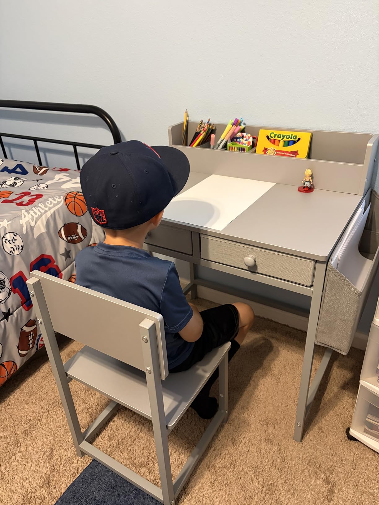 BOLUO White Kids Desk and Chair Set for 5-8 Year Old, Small Child Desk with Fabric Drawer, Children Study Table with Storage Toddler Girls Boys customer photo 2