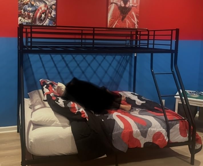 Bunk Beds Twin Over Full Size, Heavy Duty Bunk Beds with Bottom Space & Guardrail Metal Bunk Bed Frame for Adults Dorm Bedroom Guest Room, No Box Spring Needed (Upgrate Black) customer photo 1