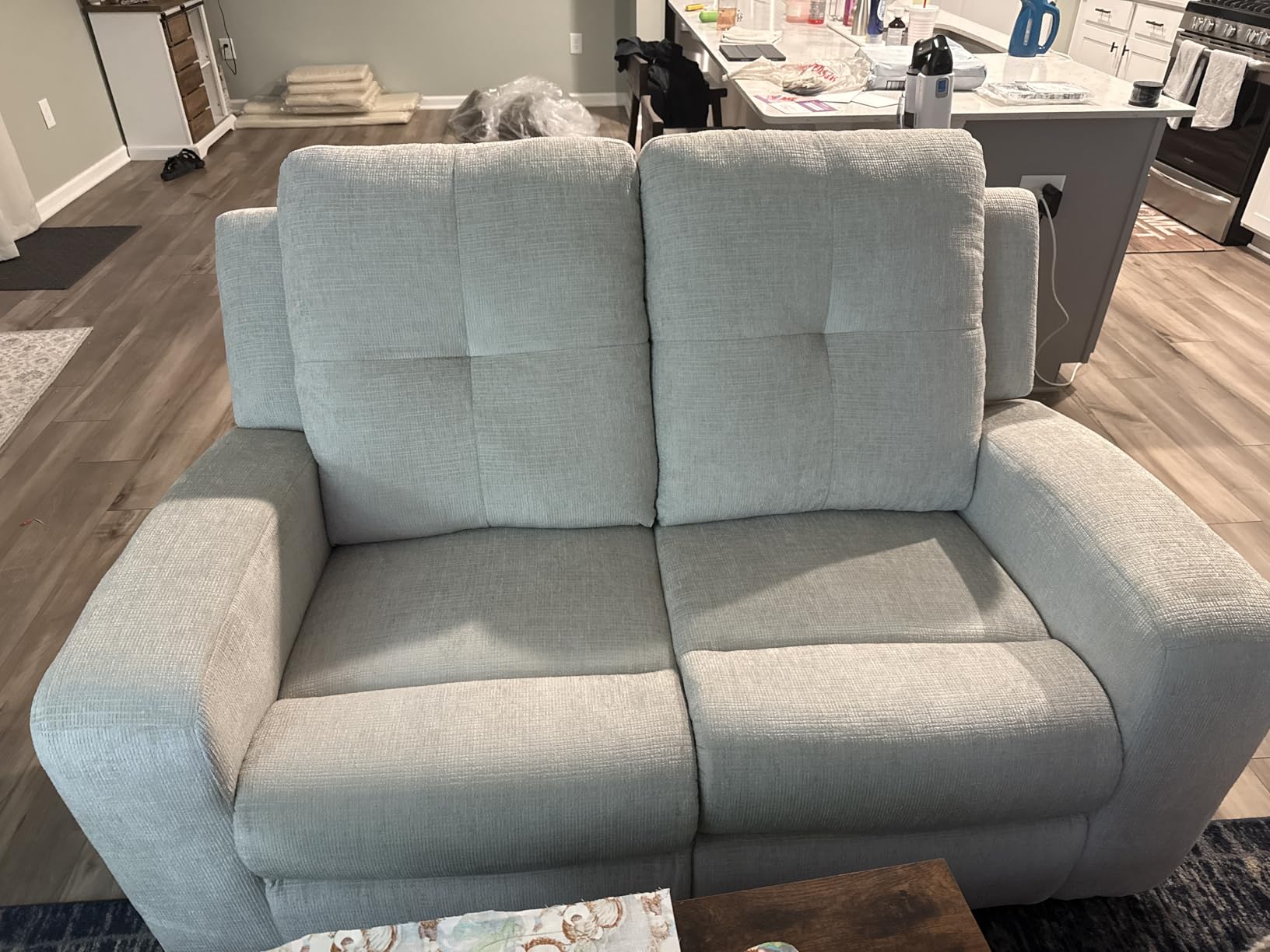 Signature Design by Ashley Danum Casual Manual Tufted Wall Hugger Recliner with Track Arms, Blue customer photo 2