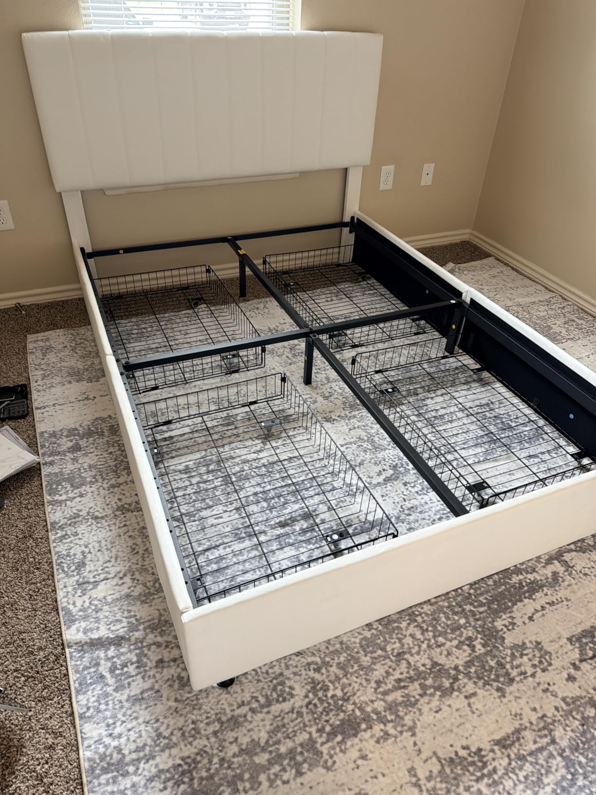 Allewie Full Size Storage Bed Frame, Vertical Channel Tufted Adjustable Headboard, Velvet Upholstered Platform Bed with 4 Oversized Underbed Drawers, Wooden Slats Support, No Box Spring Needed, White customer photo 1