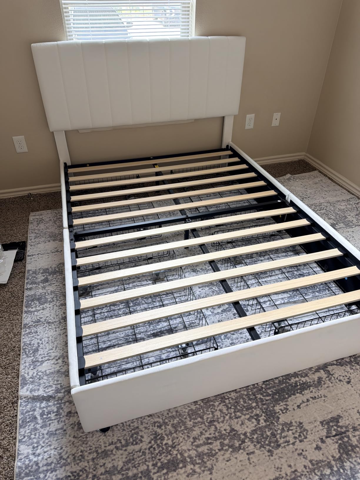 Allewie Full Size Storage Bed Frame, Vertical Channel Tufted Adjustable Headboard, Velvet Upholstered Platform Bed with 4 Oversized Underbed Drawers, Wooden Slats Support, No Box Spring Needed, White customer photo 2