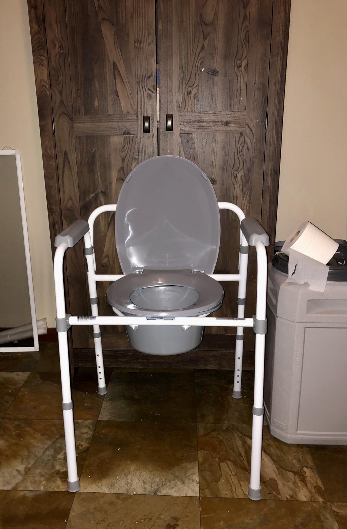 Dr. Dunley 3-in-1 Bedside Commode Chair with Elongated Seat - Steel Folding Frame, 7.5 QT Bucket, 350 lb Weight Capacity, Clip-On Toilet Seat, Bathroom Safety Aid for Seniors, Tool-Free Assembly customer photo 2