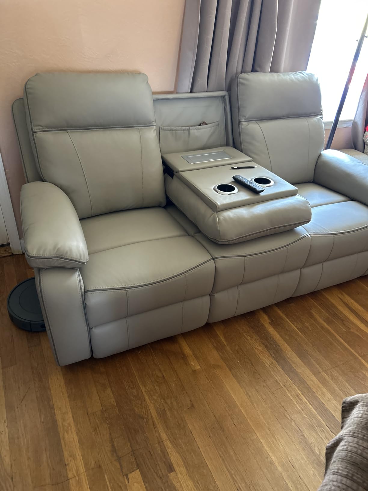 Power Reclining Sofa with Fold Down Table, Breathable Leather Electric Reclining Couch, Power Loveseat Recliner Sofa with Cup Holders/Outlets/USB-C/A Ports for Living Room (Black, 3 Seat) customer photo 1