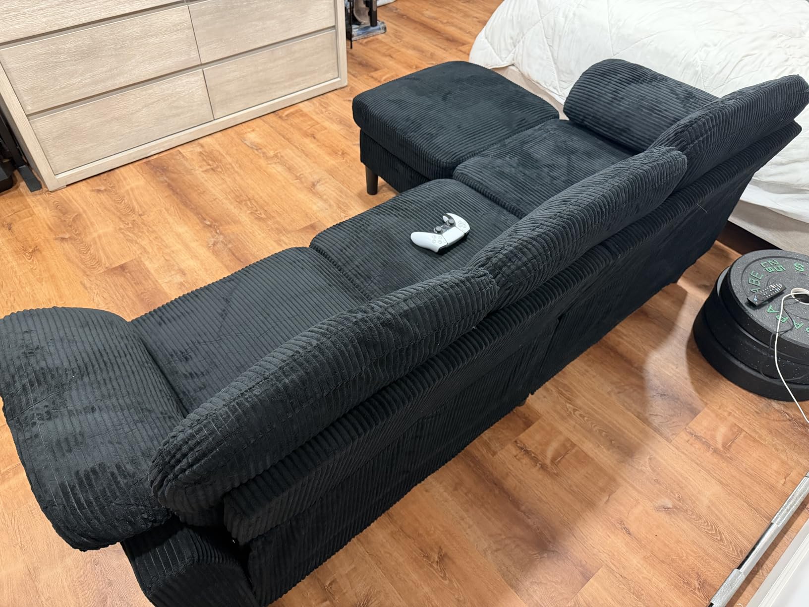 Vongrasig Convertible Sectional Sofa Couch, 3 Seat L Shaped Sofa with Removable Pillows Soft Corduroy Fabric Small Couch Mid Century for Living Room, Apartment and Office (Gray) customer photo 1