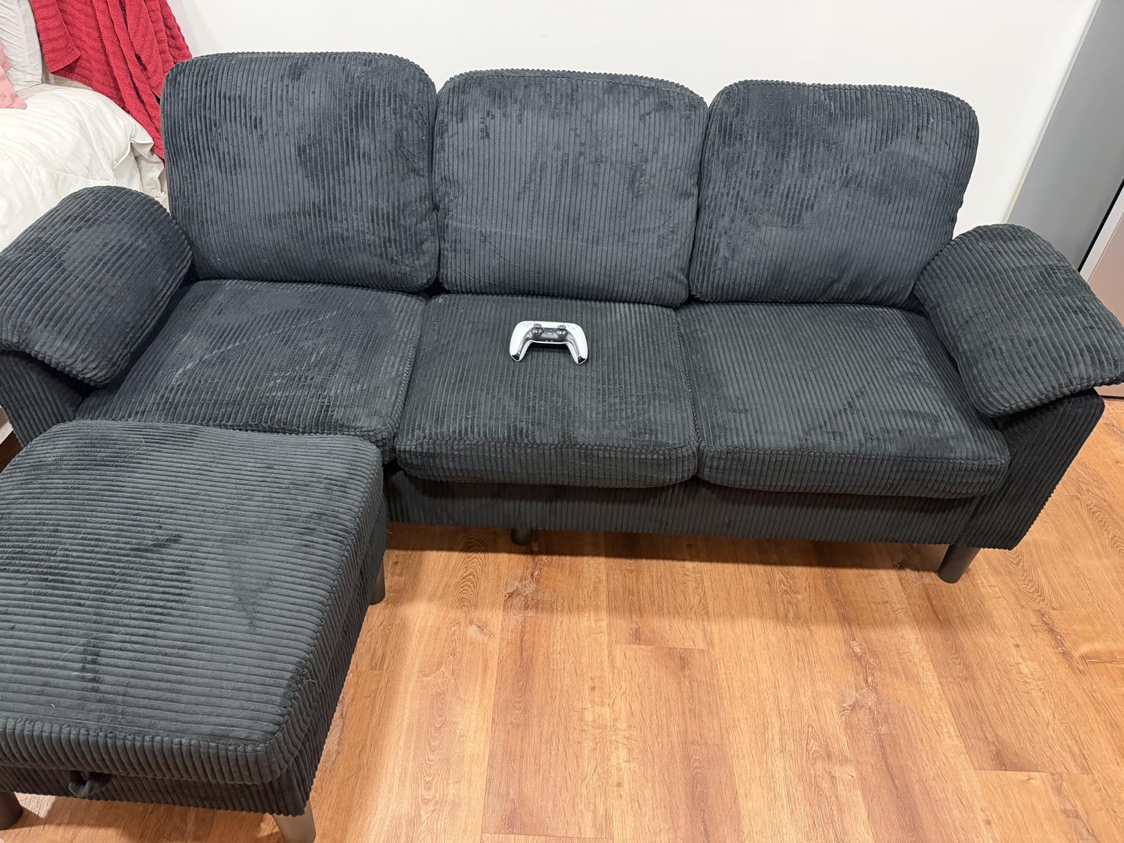 Vongrasig Convertible Sectional Sofa Couch, 3 Seat L Shaped Sofa with Removable Pillows Soft Corduroy Fabric Small Couch Mid Century for Living Room, Apartment and Office (Gray) customer photo 2