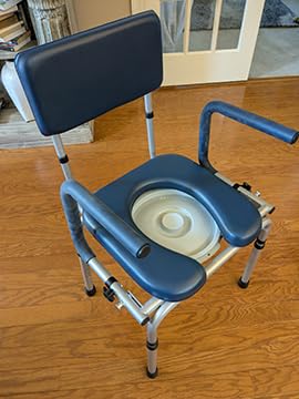 Drop Arm Bedside Commode, Commode Toilet with Padded Seat and Backrest, 400lbs Capacity, 6.3QT Removable Bucket and Splash Guard, Adjustable Height Portable Toilet for Adults, Blue customer photo 2