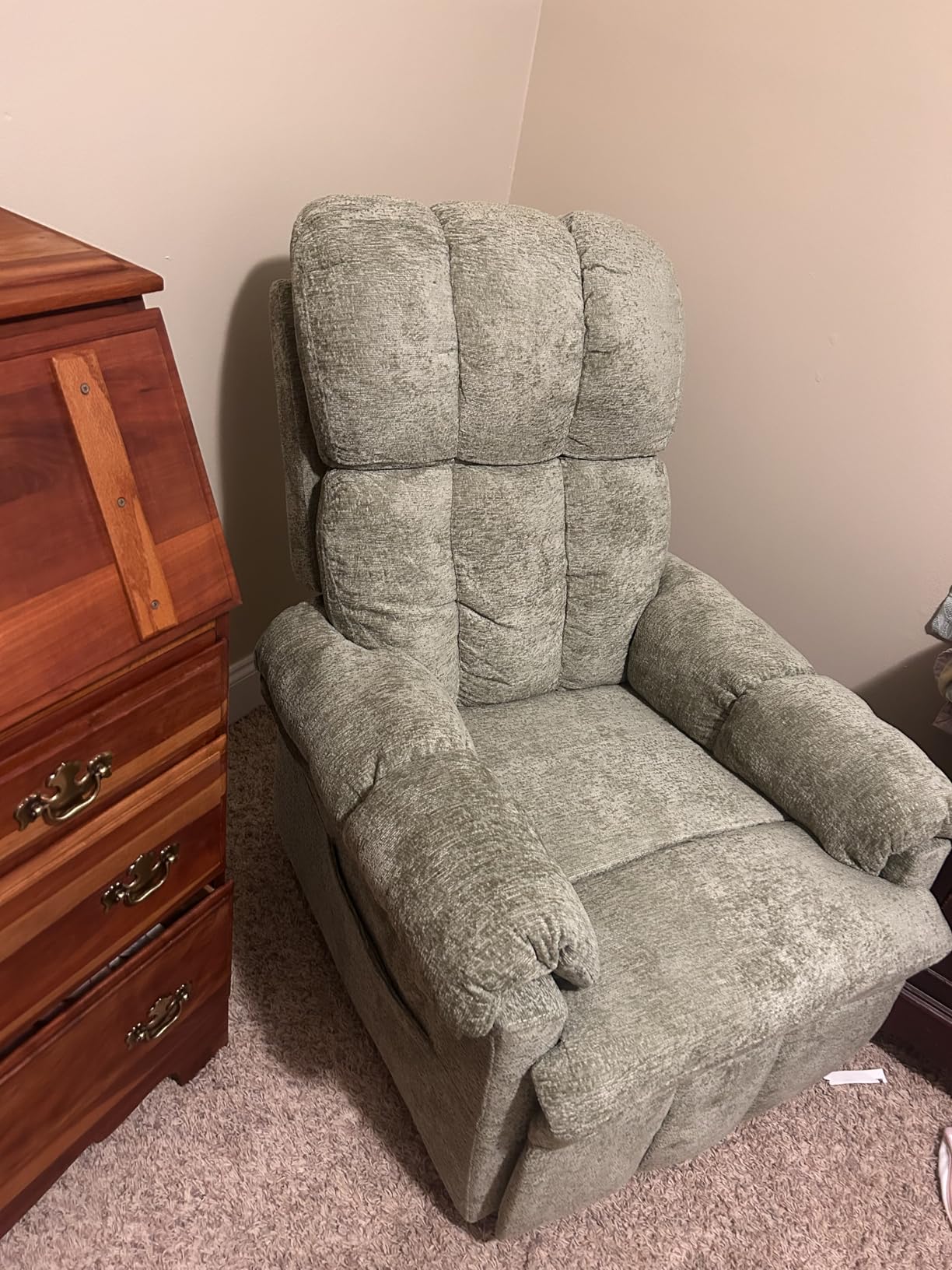 Korser Recliner Chair, Swivel Rocker Recliner Chair for Adults, Small Recliners for Small Spaces, Upholstered Manual Recliner with Side Pockets, Nursery Rocking Chair for Living Room, Chenille, Beige customer photo 1