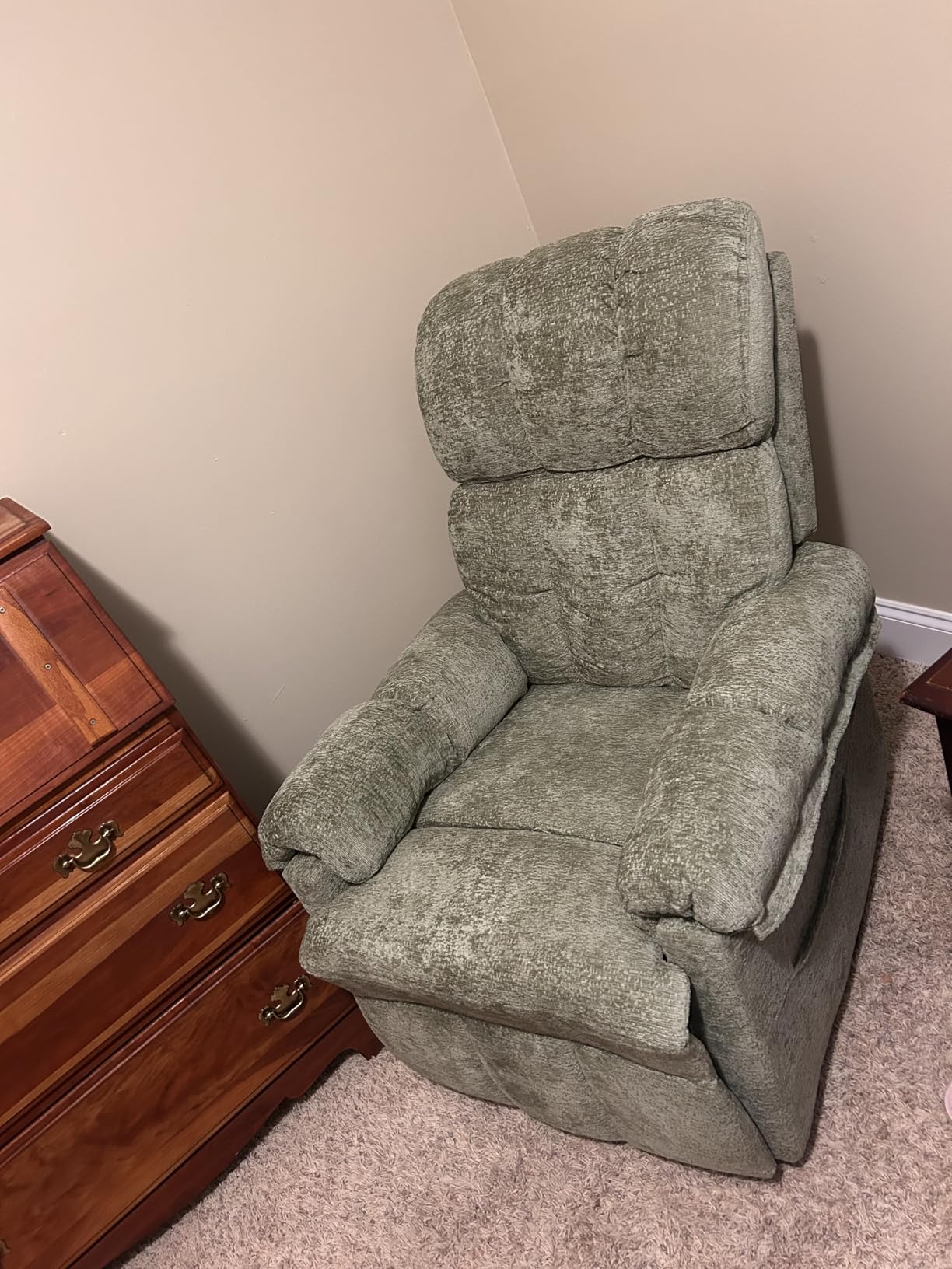 Korser Recliner Chair, Swivel Rocker Recliner Chair for Adults, Small Recliners for Small Spaces, Upholstered Manual Recliner with Side Pockets, Nursery Rocking Chair for Living Room, Chenille, Beige customer photo 2