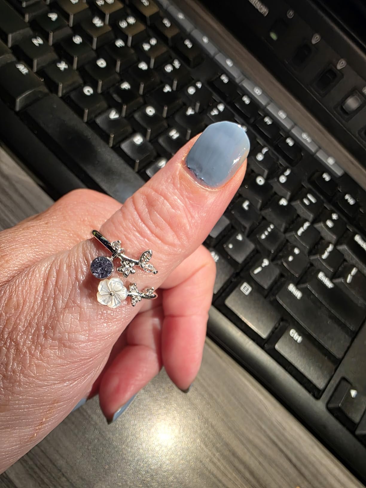 Birthstone Flower Rings For Women Non Tarnish Gemstone Cubic Zirconia Mother of Pearl Adjustable Size 7-11 Silver Rose 14K Gold Plated Birth Jewelry Gift For Birthday customer photo 1