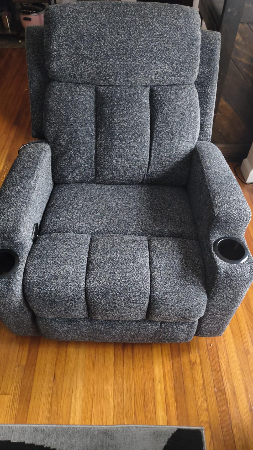 CANMOV Manual Recliner Chair with Massage and Heat, Soft Fabric Recliner Chair with Overstuffed Arm and Back, Manual Reclining Single Sofa with 2 Cup Holders, Side Pocket, Dark Grey customer photo 1