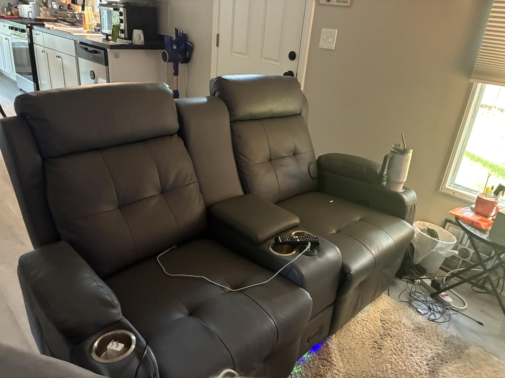Home Theater Seating Power Recliner Chair, Massage Reclining Sofa with Cup Holders, Wall Hugger RV Recliners,145° Adjustable Recline & Pockets for Movie Room(Black, Single Chair) customer photo 2