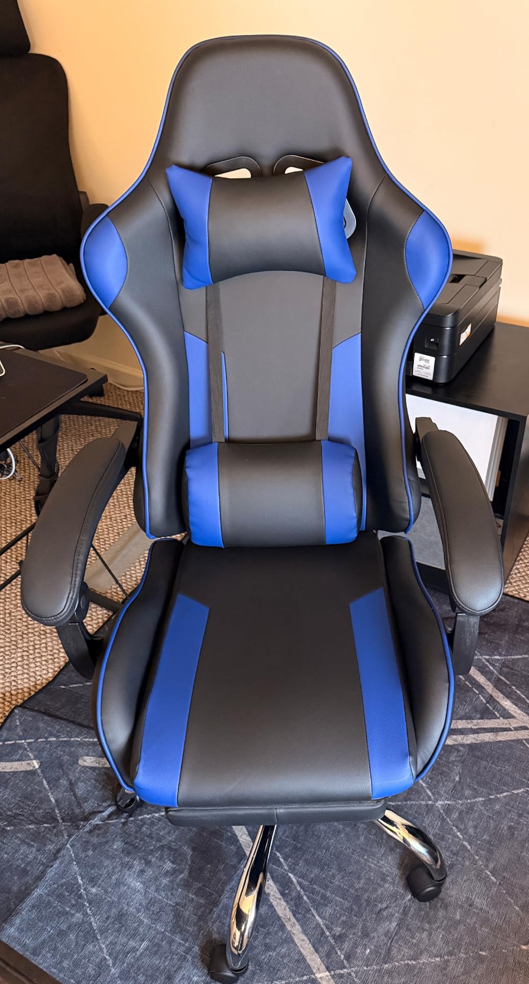 DUMOS Ergonomic Gaming Office Desk Chair with Footrest and Headrest for Adults, PU Leather Video Computer Chair with Linkage Armrests, Height Adjustable 360 Swivel Reclining, White Pink customer photo 1