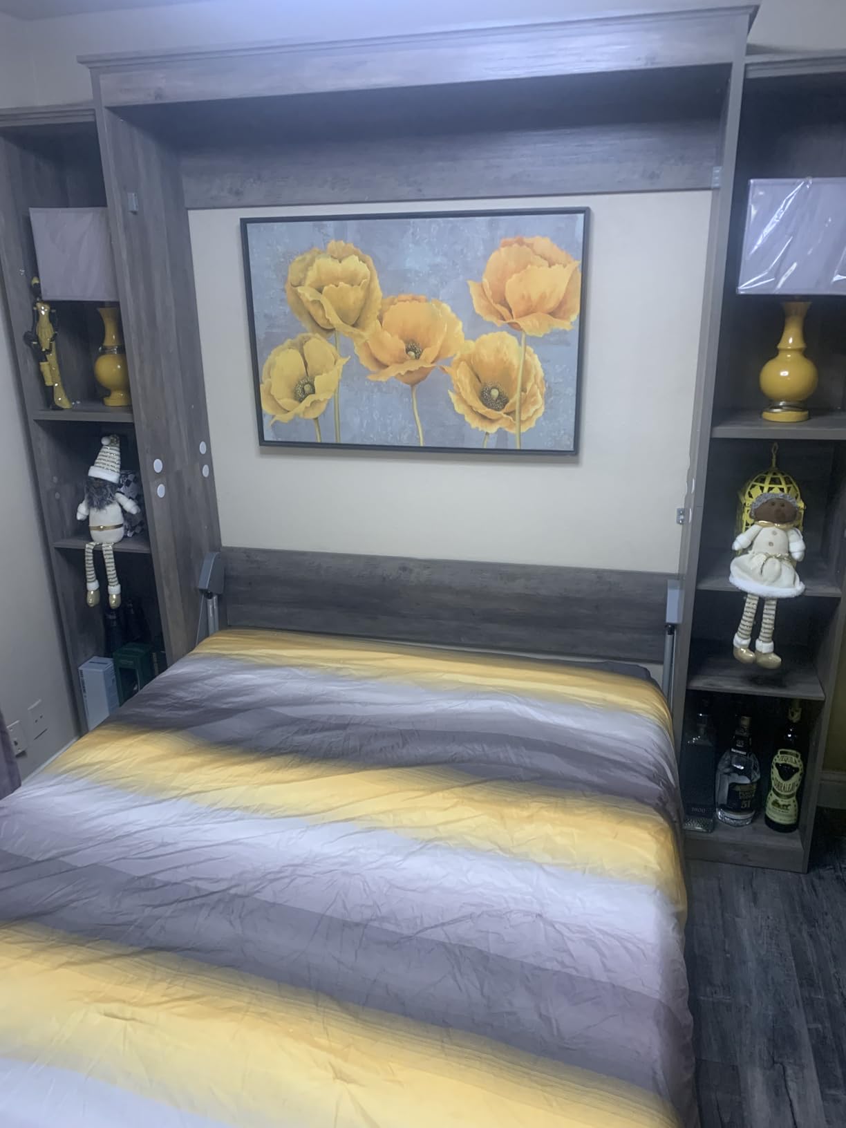 Queen Murphy Bed with Storage Bookcase & 4 Adjustable Shelves, Foldable Space-Saving Queen Wood Wall Bedframe with Metal Legs, Hidden Bedframe for Guest Room, Study, Home, Office, Bedroom, Natural Wood Color customer photo 2