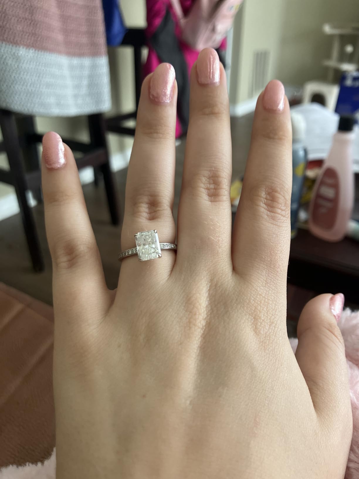 1-4CT Solitaire Moissanite Engagement Ring for Women, Thickened 925 Sterling Silver Band with 18K White Gold Plated, Round/Oval Cut D Color VVS1, Wedding Promise Ring with Certificate customer photo 1
