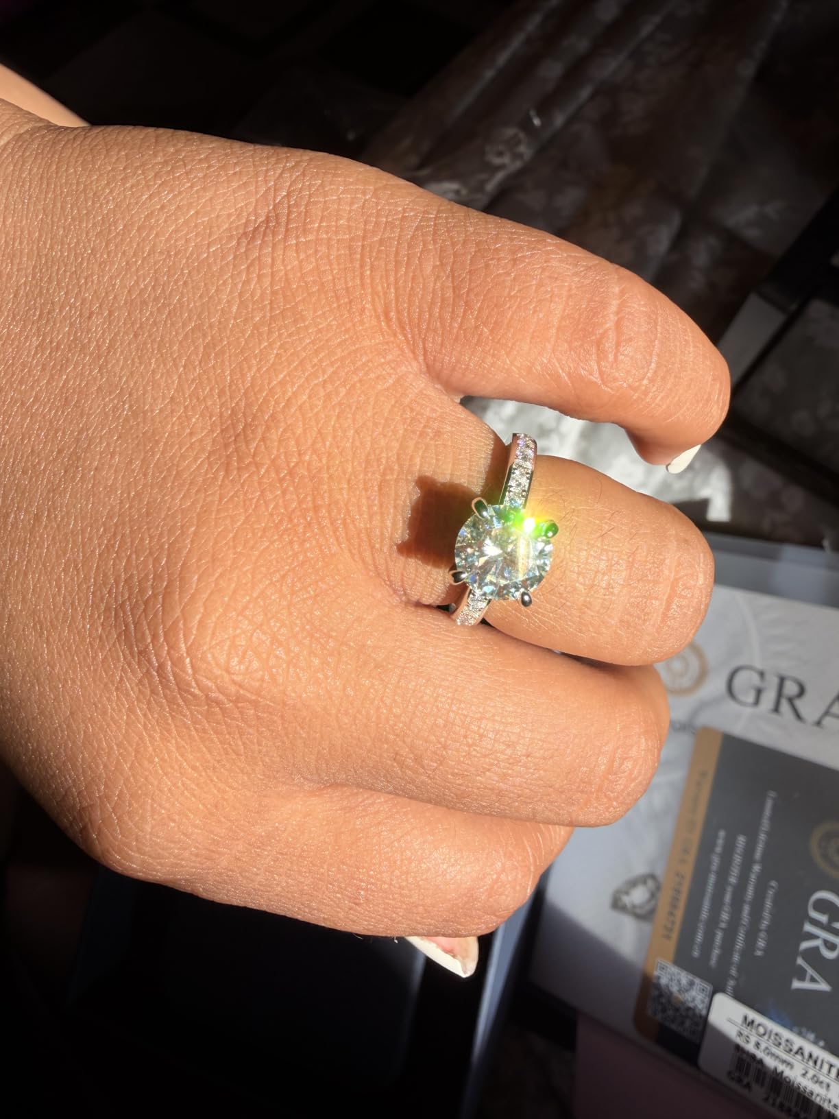 1-4CT Solitaire Moissanite Engagement Ring for Women, Thickened 925 Sterling Silver Band with 18K White Gold Plated, Round/Oval Cut D Color VVS1, Wedding Promise Ring with Certificate customer photo 2