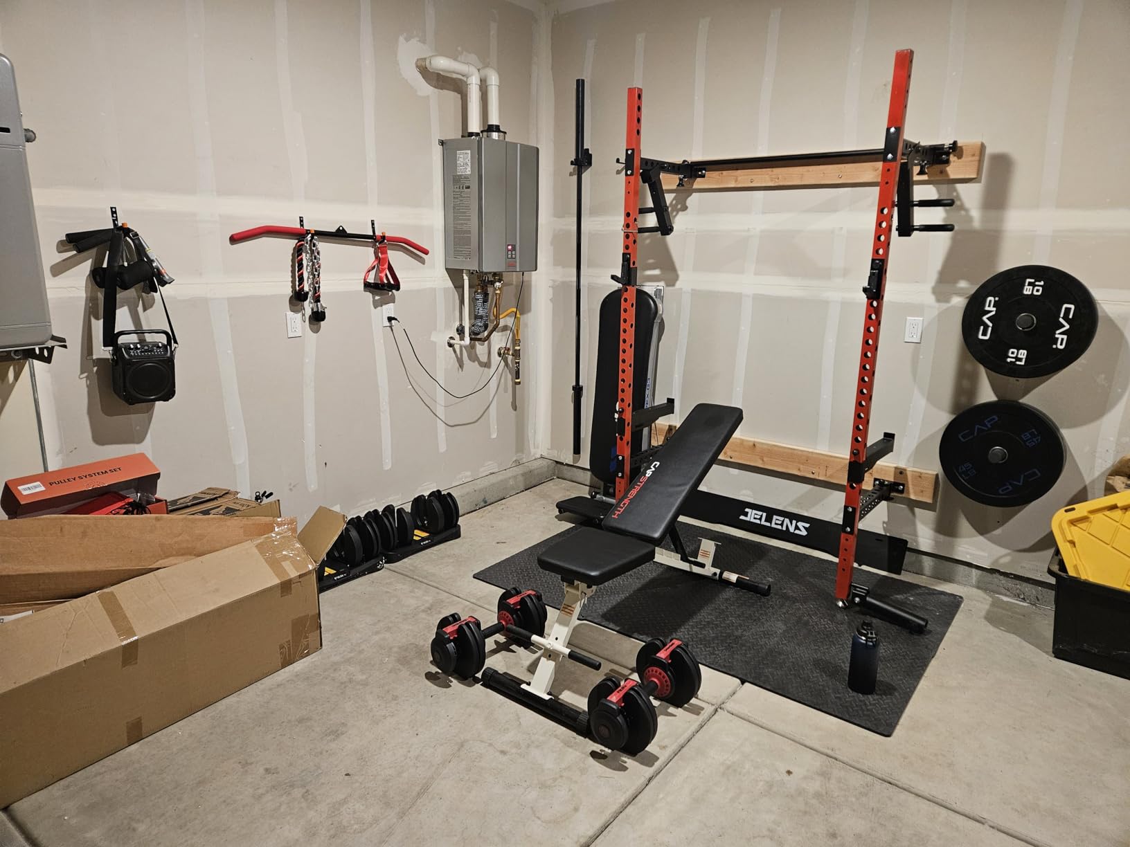 JELENS FS01 Folding Squat Rack, Wall Mounted Power Rack for Home Gym, Space Saving Multi-Functional Power Cage with More Attachments customer photo 2