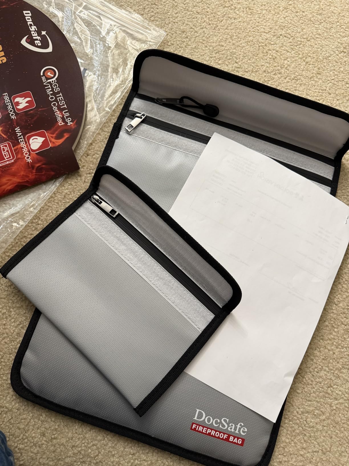 DocSafe Fireproof Document Bag (5200F) with Fireproof Organizer Travel Case, Heat Insulated Fire and Water Resistant 8 Layers Safe Money Bag Storage for Important Documents, Cash, Power Bank, Valuables, Black customer photo 2