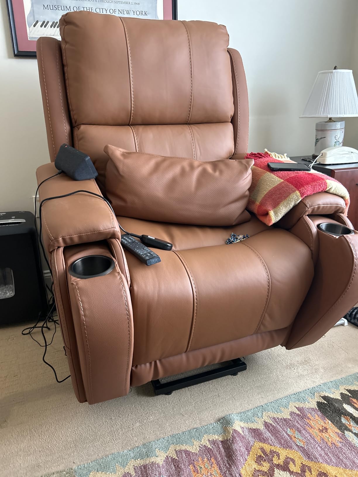 CHITA Power Lift Recliner Chair for Elderly with Heat and Massage, Genuine Leather Electric Lift Chairs with Cup Holder, Removable Lumbar Pillow, 2 Side Pockets, Leather in Saddle customer photo 1